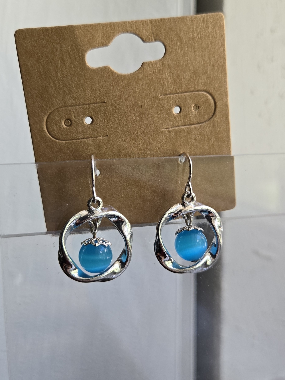 Vintage Silver-Tone Earrings with Bright Blue Beads